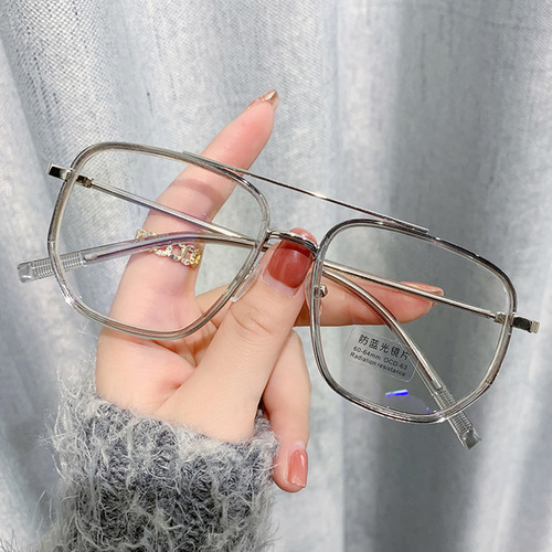 New Anti-blue Light Plain Glasses Men's and Women's Retro Polygonal Double-Beam Eyeglasses Internet Popular Myopia Frame 8025