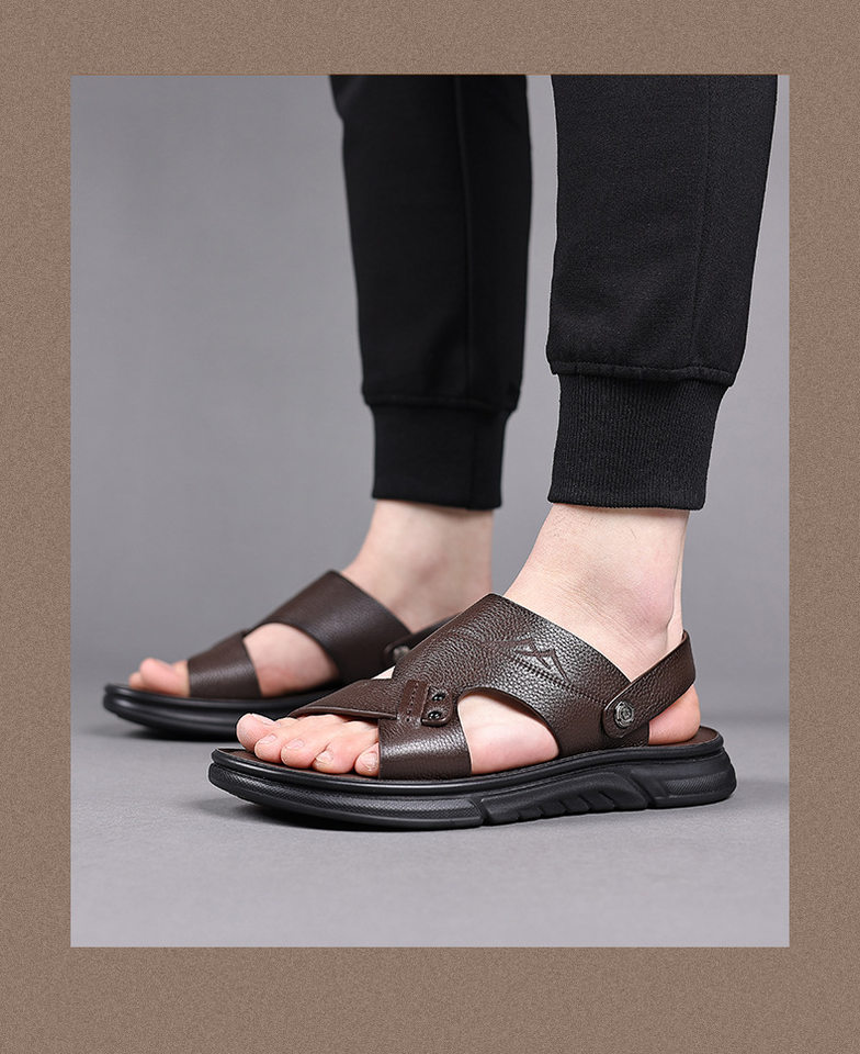 Dép sandal nam da bò thật hở ngón, quai ngang thoáng khí đi biển và dạo phố — 51226 Màu nâu, 51226 Màu đen chi tiết 11