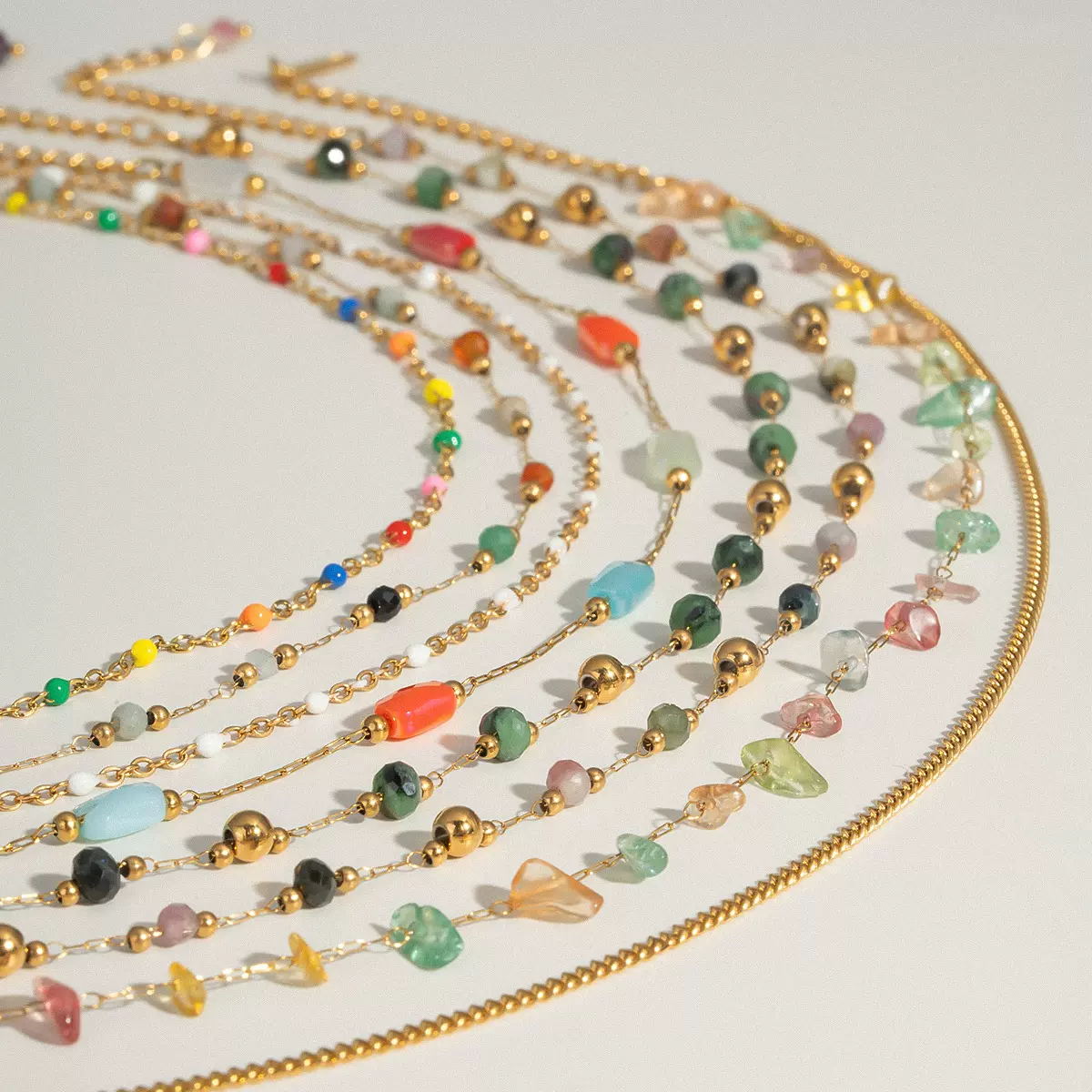 跨境INS风彩色天然石项链18K金不锈钢防水百搭夏季饰品女批发