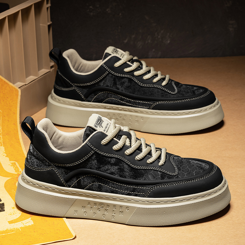 男鞋2025新款春季潮牌运动皮面休闲板鞋男士皮鞋软底增高百搭潮鞋