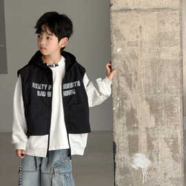 男童春秋外套2026新款青少年大童潮酷帅气连帽上衣儿童超好看春装