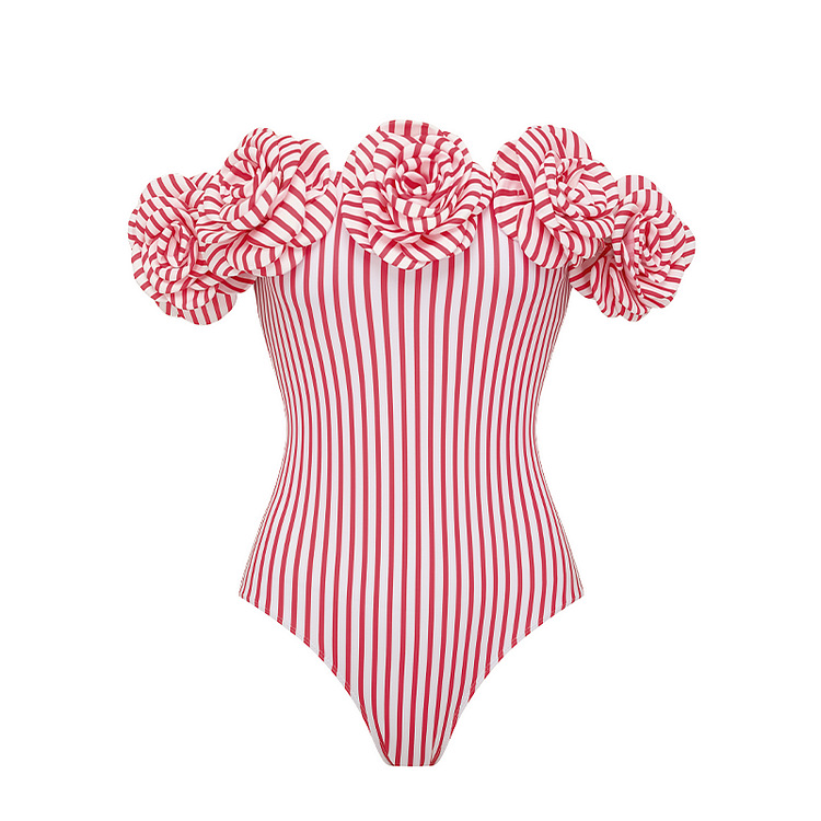 Damen Badeanzug Retro Mit Schleife Und Streifen Sowie Rüschen_voghion.com