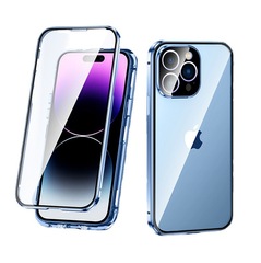 アップル14ダブルカードボタンガラス磁気吸引携帯ケースアップル13/15pro両面レンズ全包転倒防止ケース