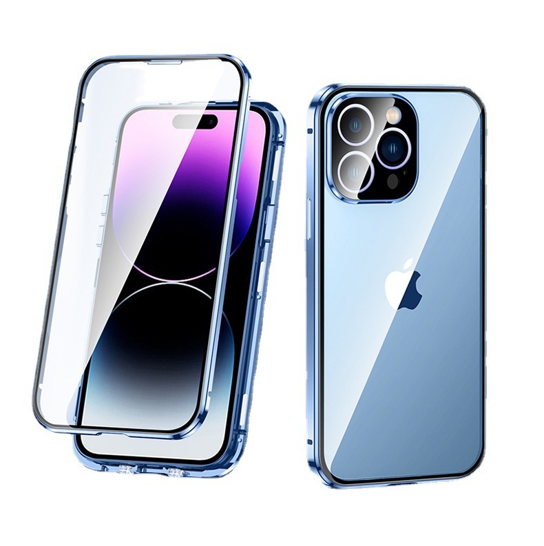 アップル14ダブルカードボタンガラス磁気吸引携帯ケースアップル13/15pro両面レンズ全包転倒防止ケース|undefined