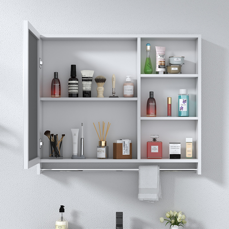 Space Aluminum Wall-Mounted Mirror Bathroom Cabinet Combination Storage Mirror Box Bathroom Simple Wall-Mounted Storage Mirror Cabinet