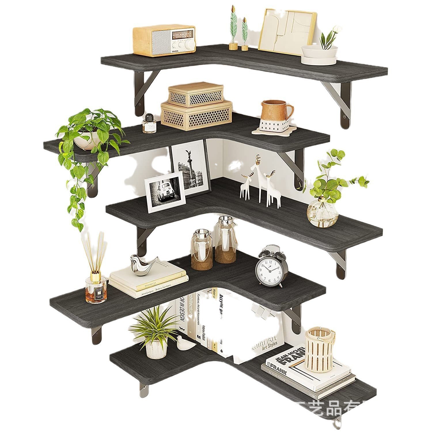 Estante de almacenamiento montado en la pared de madera de estilo rural Partición flotante montada en la pared Estante de almacenamiento de esquina de madera maciza Artículos diversos Estante organizador