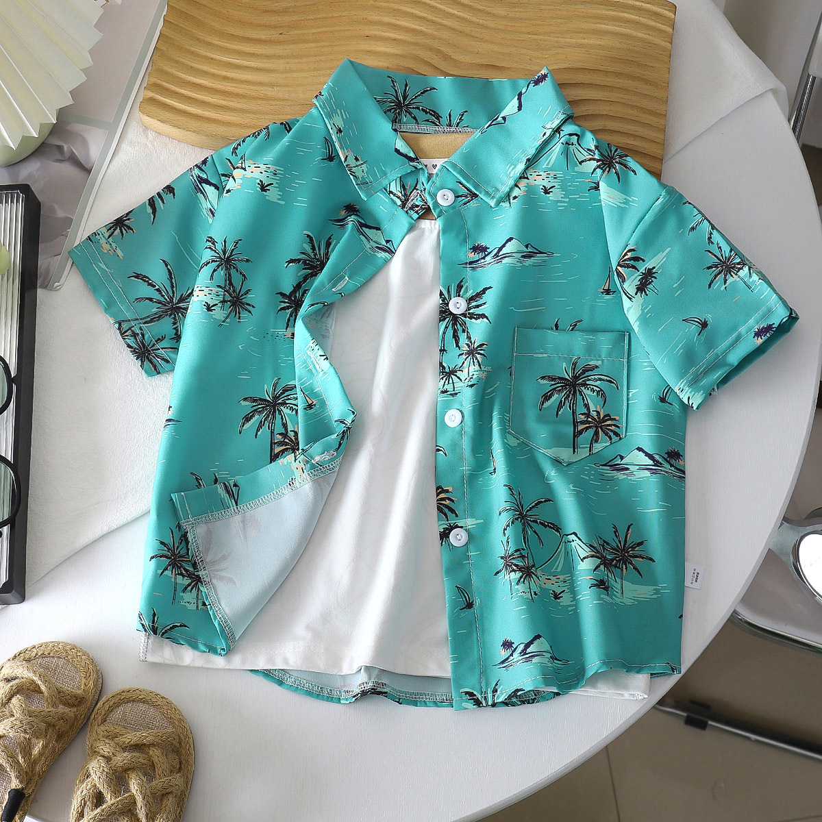 Verano bebés vacaciones de viento impresión puerto viento de manga corta suelta camisa para niños camisa para niños