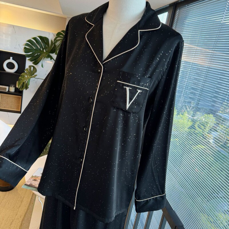 Light Luxury Internet Celebrity Style Embroidered Sequin Pajamas for Women, New Spring and Autumn Ice Silk Long-Sleeved Long Pants Loungewear Set