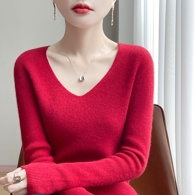 一线成衣~修身毛衣女秋冬2025年新款紧身内搭针织衫V领洋气打底衫|undefined