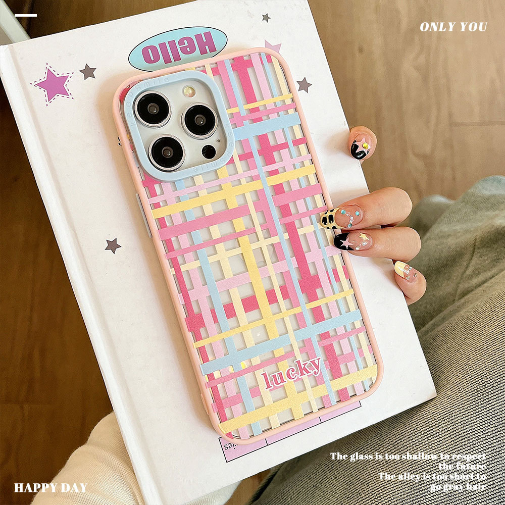 Nuovo telefono creativo in acrilico a contrasto di colore a quadri TechGlobe adatto per custodia protettiva rosa 16promax 15_voghion.com