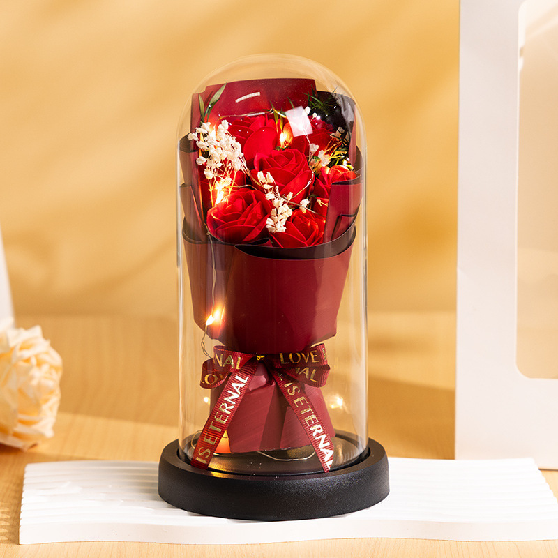 誕生日プレゼント、アイスブロークンブルー、プリザーブドフラワー、ドライフラワー、ボーイフレンド、ガールフレンド、親友、ローズ、カスミソウ、ガラスカバーブーケ、卸売|undefined