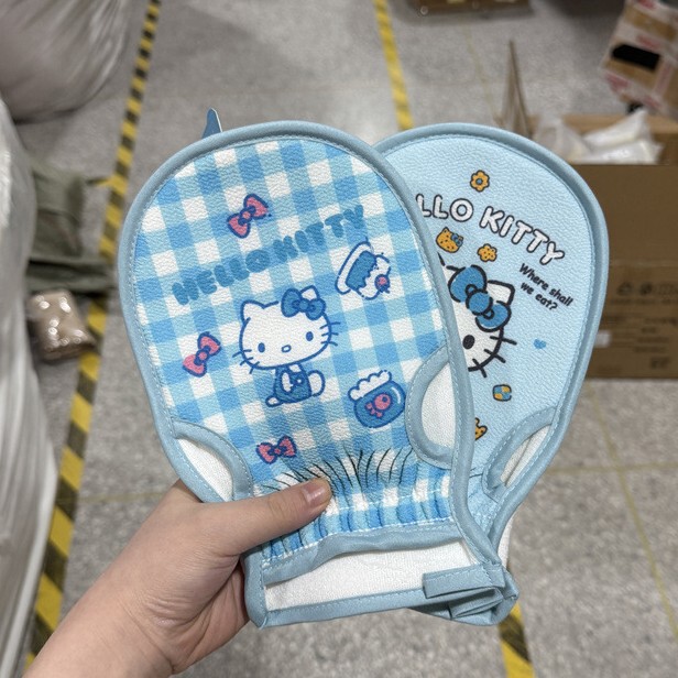 ブルーチェック柄猫バスタオル、両面泥こすり加工品、漫画バスタオル、家庭用子供用背中こすり加工品卸売|undefined