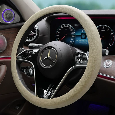 Steering wheel cover Silicone Sun-proof Anti-scald Universal Car - thickened-130g-pure-silicone-roundd-shaped-universal-beige-36cm-42cm