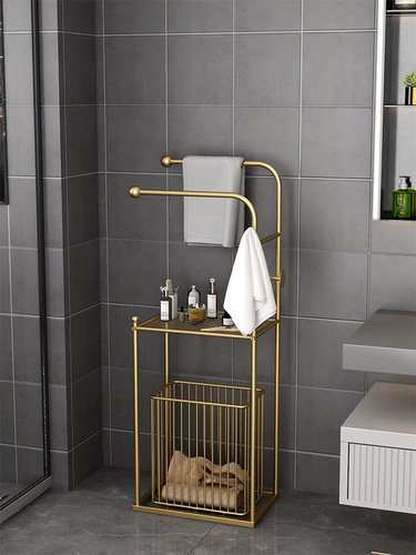 Wholesale iron bathroom bathroom bathtub side storage rack floor-standing light luxury slate bath towel towel storage rack dirty