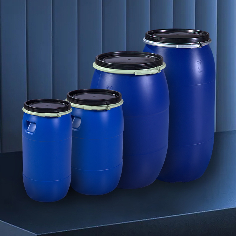 吨桶30L加厚铁箍法兰桶蓝色工业化工密封包装圆形塑料桶带盖子