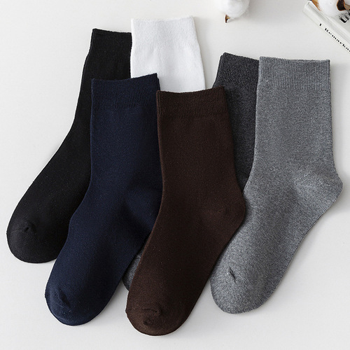 Men's all-season socks double-needle solid color men's business mid-calf socks cotton casual men's cotton socks wholesale