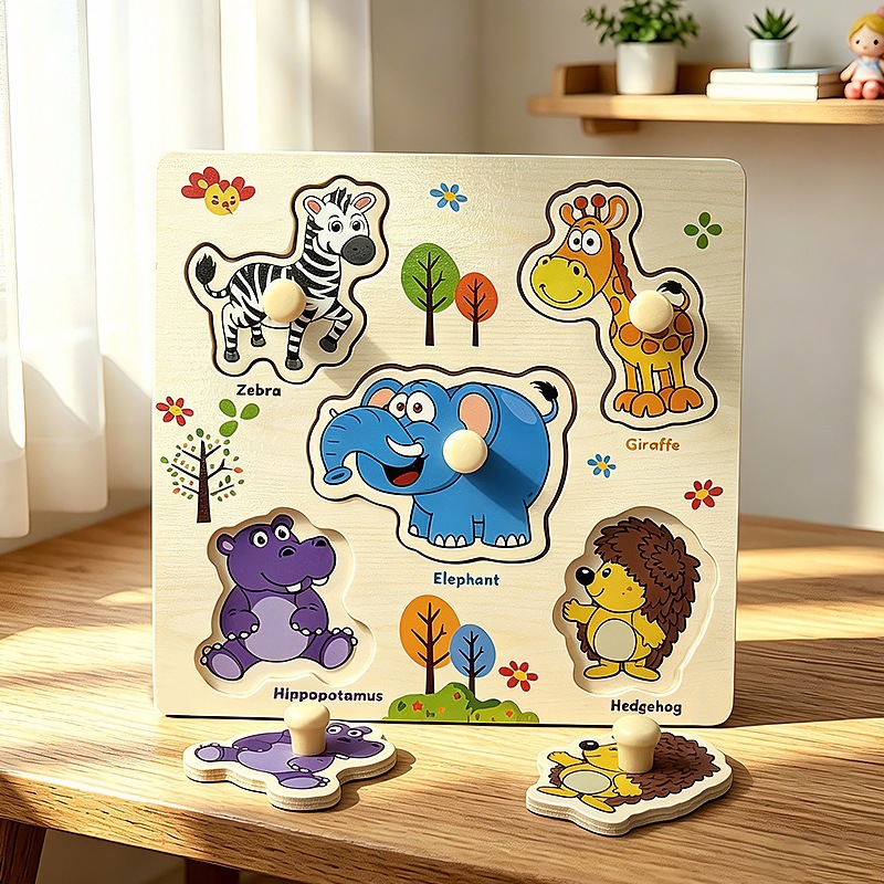 Puzzle de madera de mano para niños 1 - 3 años de edad puzzle de puzzle de construcción cognitiva Montserrat