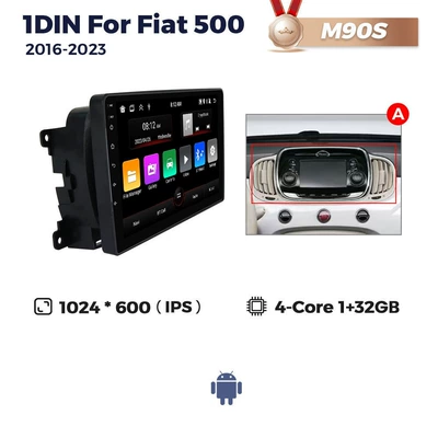 For 1DIN For Fiat 500 2016-2023 Fiat 500 Android car central control Navigator (DVD Navigation) - m90s-132-quad-core-wifi-version