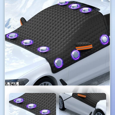 Car Snow Shield with Thickened Cotton Padding, Magnetic Snow Cover, Half Car Cover, Front Windshield Cover, Winter Frost and Freeze Protection
