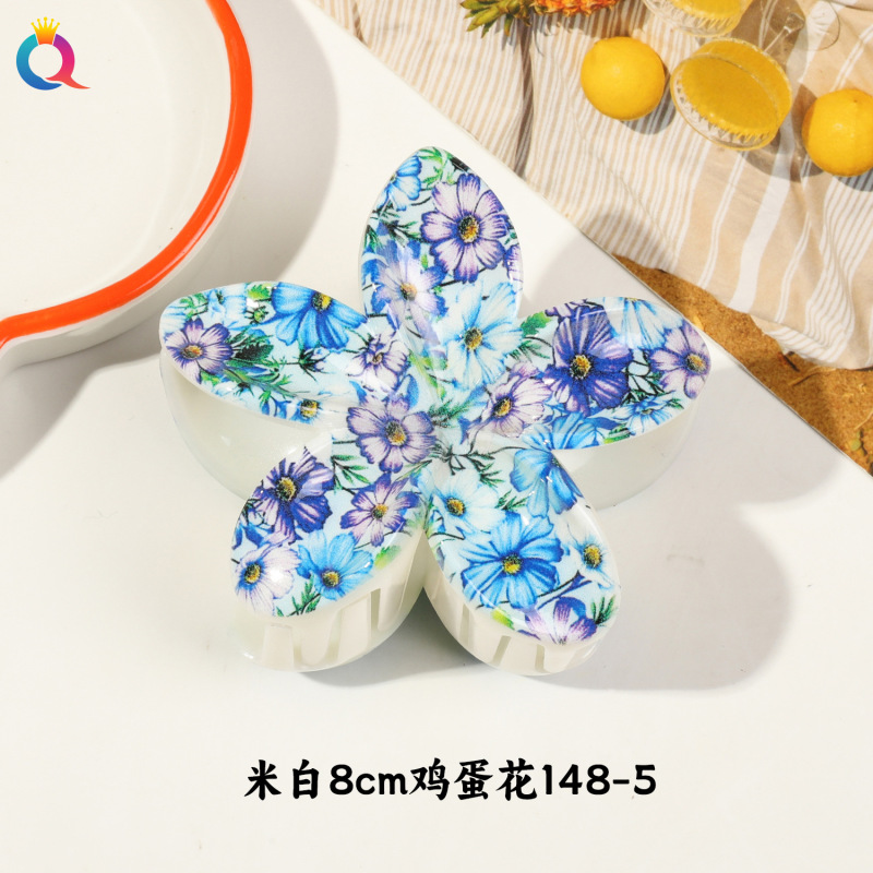 Qiyue クロスボーダー UV プリントフルーツクリップ韓国スタイルの高級エッグフラワー後頭部ヘアピン気質サメクリップ|undefined