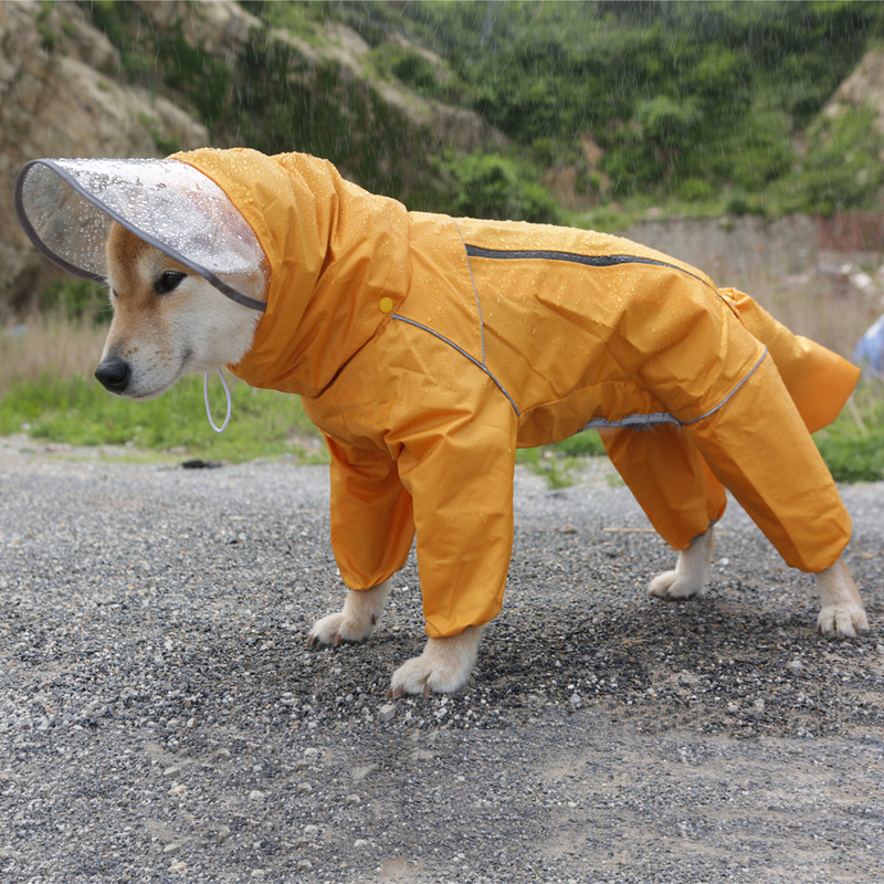 Pet dog raincoat medium and small dog chenari bear Shiba Inu teddy dog raincoat four-legged all-inclusive tail rain suit