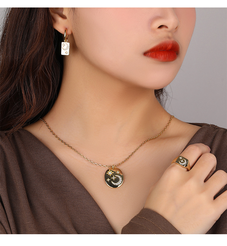 S925 sterling silver broken zirconium star and moon thick ring female