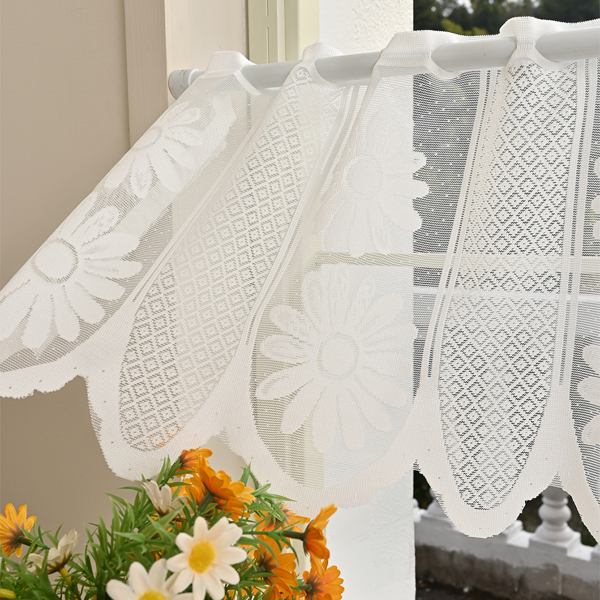 Nuevas flores gemelas transfronterizas cortinas de dos piezas cortinas de ventana de tela de tela de urdimbre cortinas de encaje de cocina al por mayor