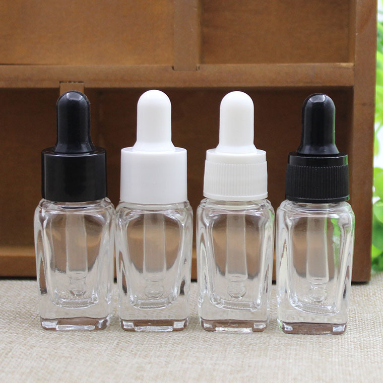 10ml方形透明精油瓶子玻璃香水精华塑料圈胶头滴管分装空瓶包装瓶