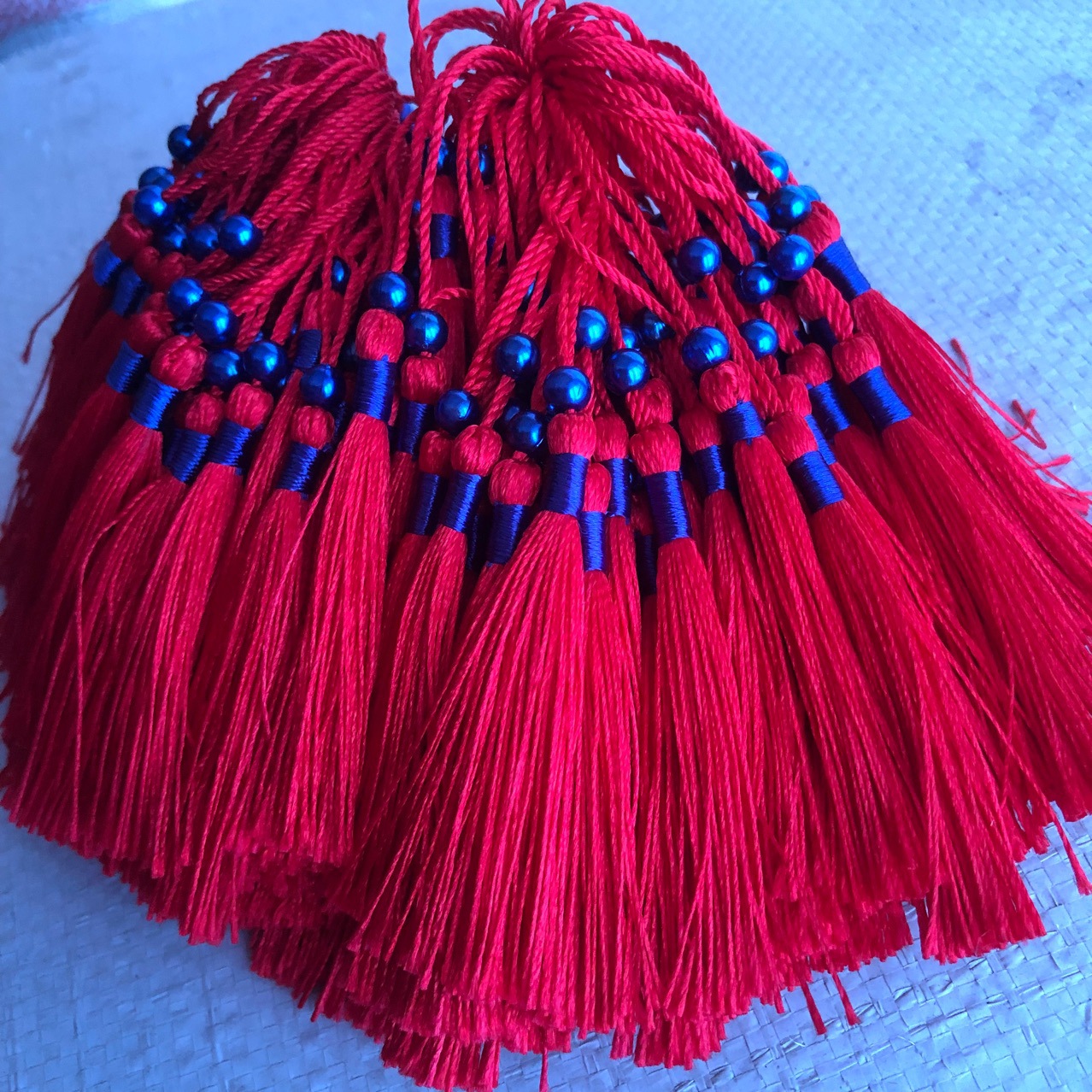 请帖吊穗木牌吊须大红色蓝珠书签小配饰礼盒装饰迷你小流苏拖把穗