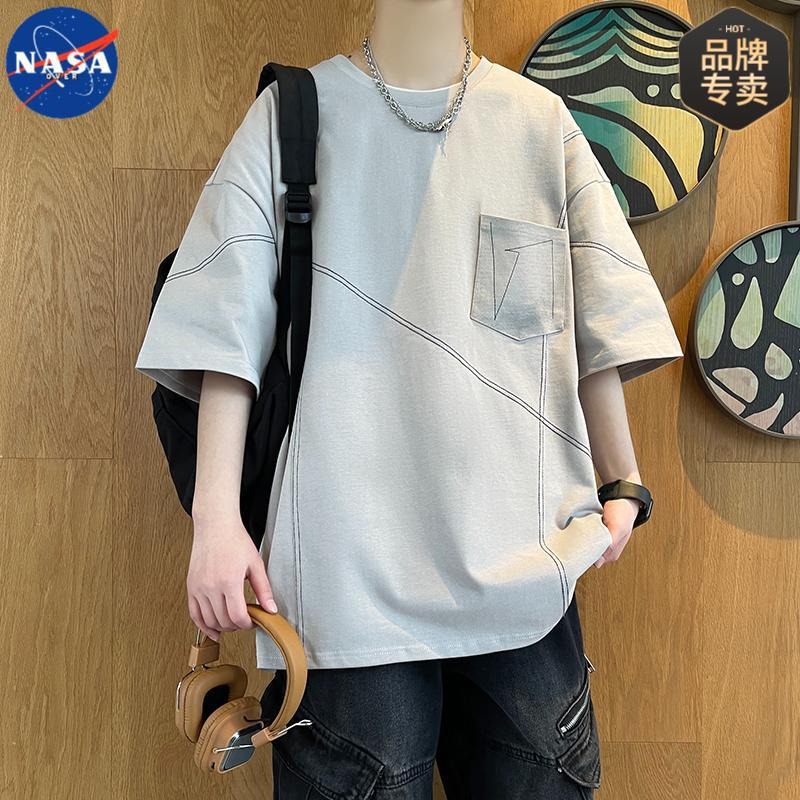 NASA 브랜드 순면 반팔 티셔츠 남성 여름 틈새 디자인 반팔 남성 및 청소년 하이 엔드 루즈 탑
