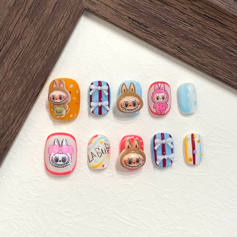 Labubu Wearable Nails Purely Handmade Adult Children Parent-Child Fake Nails Labubu Cartoon Handmade Nail Stickers
