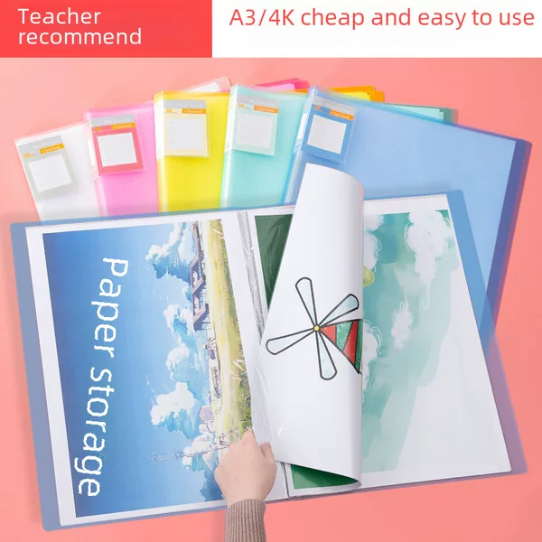 Thickened smooth A3 data book transparent insert picture book bag 8 open folder insert drawing book poster storage