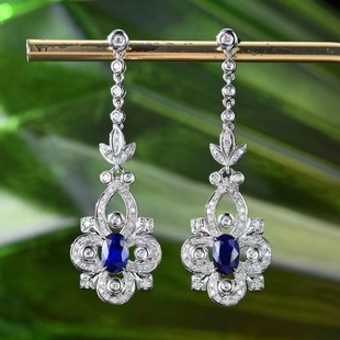 Refined and Elegant 1.32 karat Sri Lanka Natural Royal Blue Sapphire Earrings Full Color Vintage Blue Drop Earrings