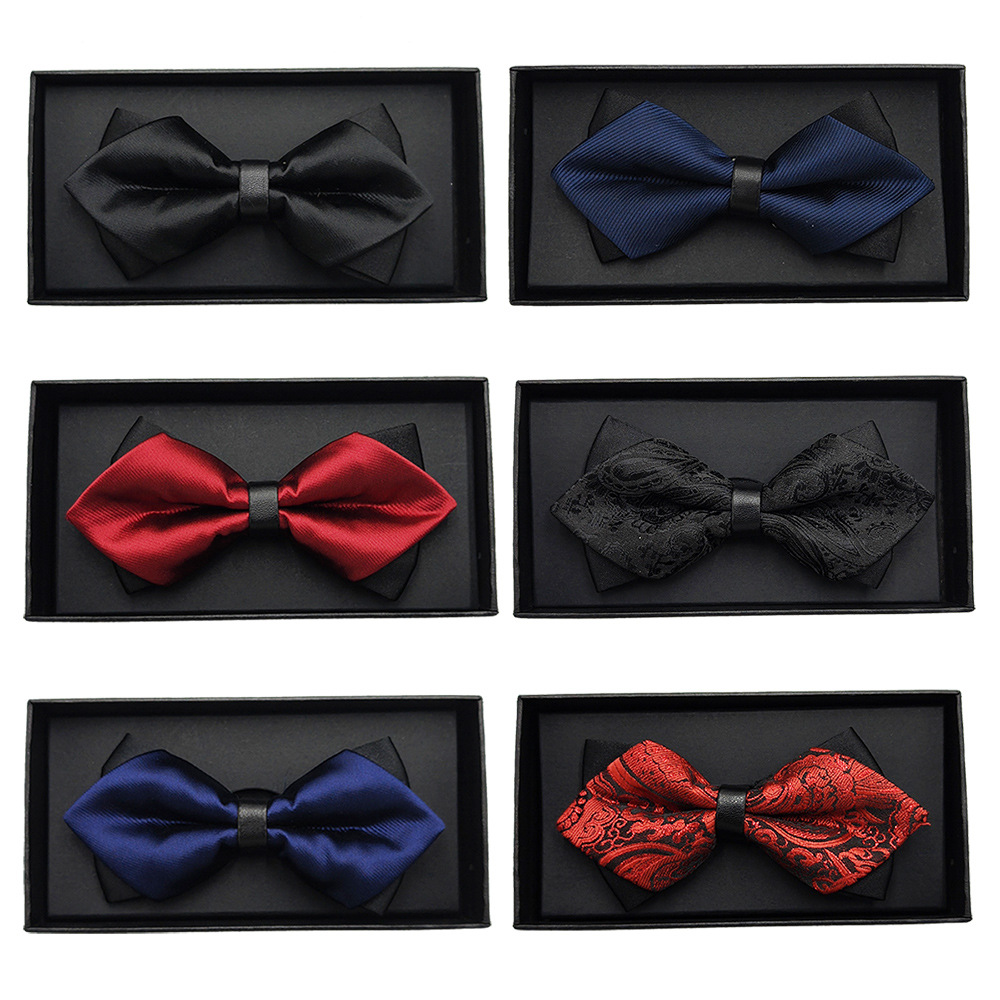 Pajarita negra de color sólido para hombre Boda británica Boda novio padrino traje camisa arco caja de regalo embalaje