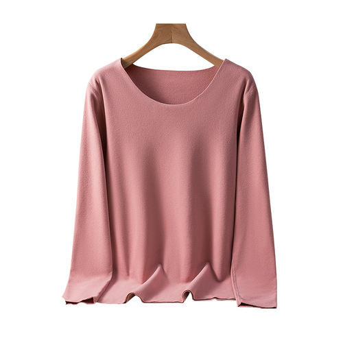 Women's Thick Fleece Long Sleeve Round Neck Innerwear Top with Warm Padding, Winter Plus Size Chunky Knit Sweater