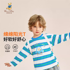 精典泰迪男児長袖tシャツ春秋子供ストライプ丸襟上着中小子供服洋気純綿服
