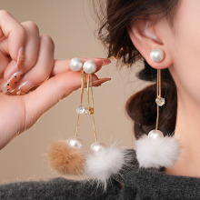 银针锆石毛球珍珠吊坠耳环秋冬复古简约耳坠轻奢高级感小众耳饰女
