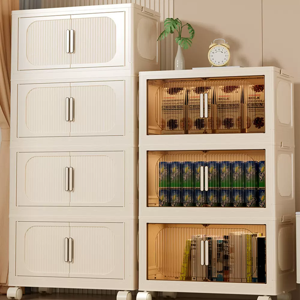 26年新款收纳柜家用底部滑轮磁吸双开门衣服玩具透明储物柜置物柜