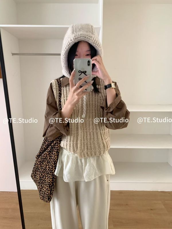粗针学院风针织马甲毛衣女2025秋冬新款文艺百搭圆领开衫背心上衣|undefined