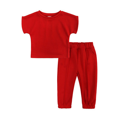 European and American cross-border children's short-sleeved sweatshirt two-piece set INS foreign trade girls' suit 2024 new style