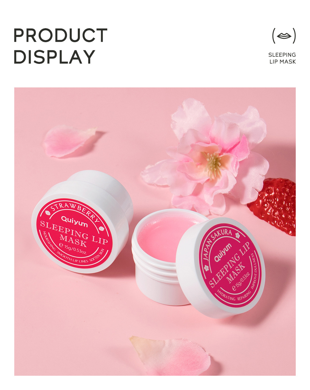 Cross-border QUIYUM Strawberry Sleep Lip Mask 15g Hydrating and moisturizing Lipstick Softening Keratin Moisturizing Factory wholesale undefined