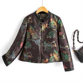 新款新中式短款提花料小立领羽绒服女