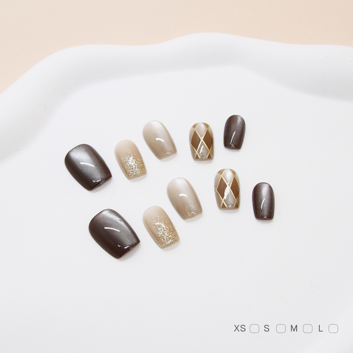 Uñas postizas removibles hechas a mano con forma de ojo de gato, manicura, uñas cortas de Ballet, tamaño dividido, uñas usables, 10 piezas, venta al por mayor