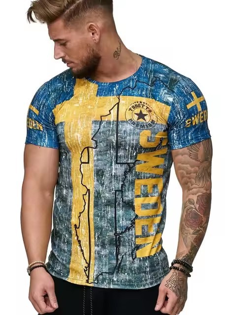 Verano calle todo-fósforo suelto cuello redondo manga corta transpirable camiseta de hombre piel de camarón transfronterizo venta caliente impresión digital 3D