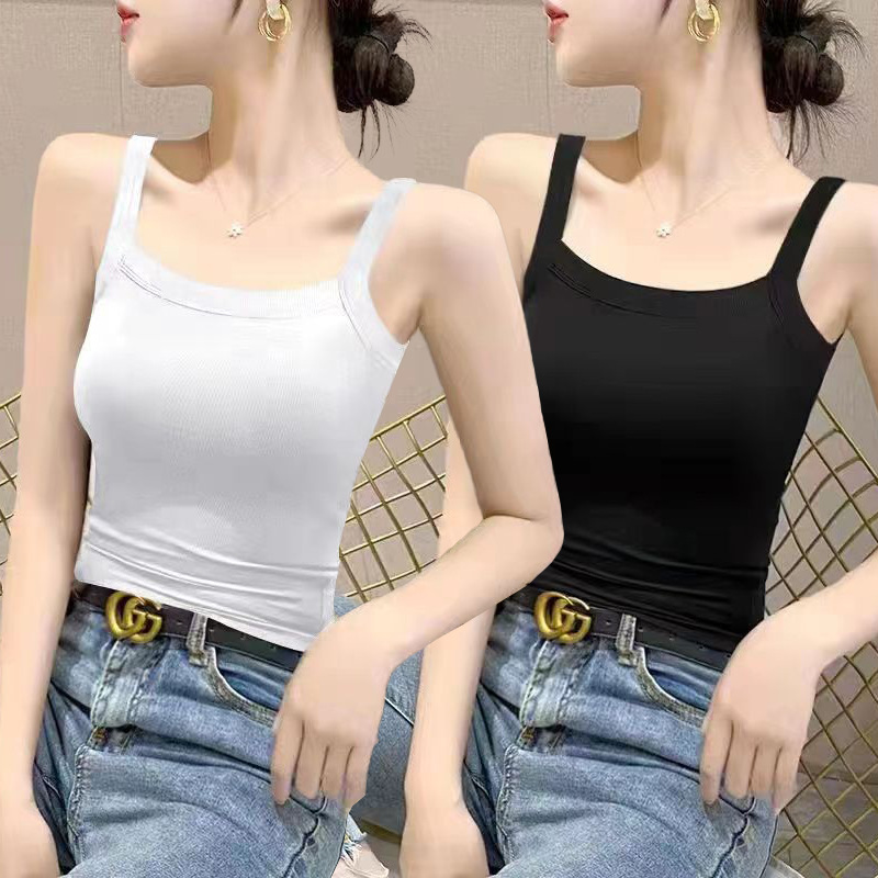 Pure Cotton Ribbed Camisole for Women with Square Neck, Suitable for Spring and Summer, Beautiful Back, Slim Fit Base Top, Versatile Ice Silk