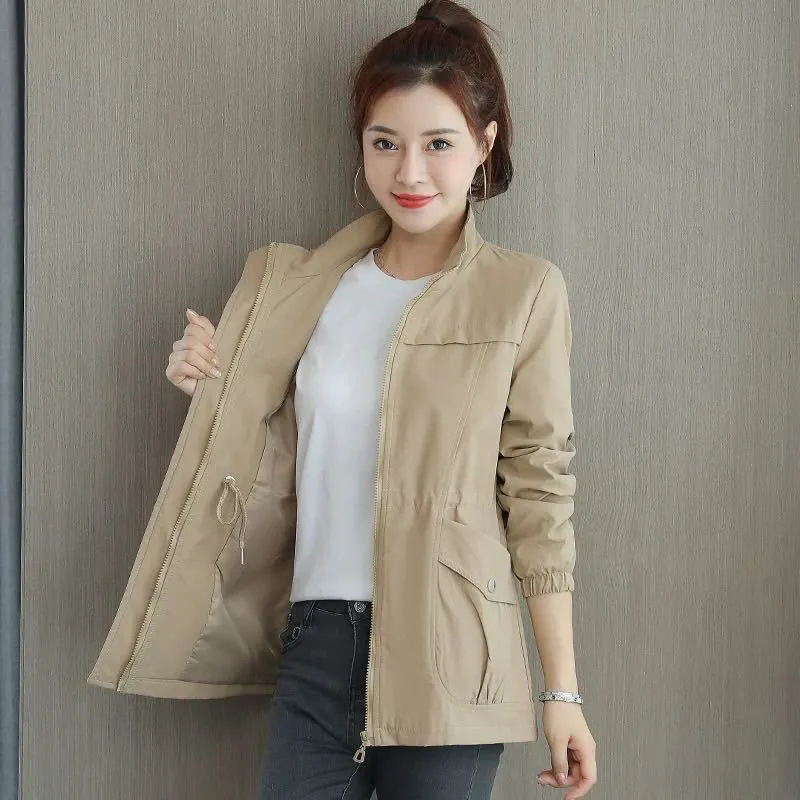 New Cross-Border Style Spring and Autumn Korean-Style Double-Layered Slim-Fit Waist-Cinching Stand-Collar Loose Casual Long-Sleeve Jacket for Petite Figures New Cross-Border Style Spring and Autumn Korean-Style Double-Layered Slim-Fit Waist-Cinching Stand-Collar Loose Casual Long-Sleeve Jacket for Petite Figures