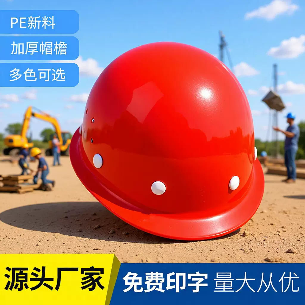 嘉运PE新料加厚帽檐可加印LOGO装修塑料防护警示帽子外贸款安全帽