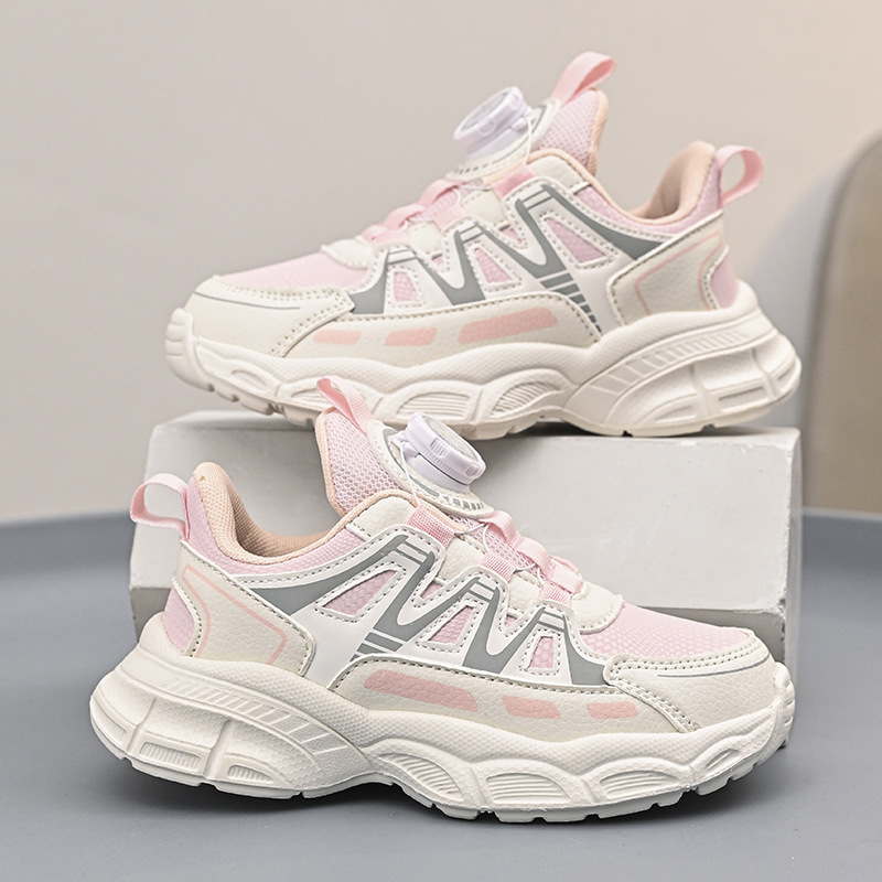 Zapatos de papá para niñas, perillas para niños, zapatos para correr rosa para niñas, zapatos deportivos para niños de mediana edad, zapatos de algodón antideslizantes y de terciopelo