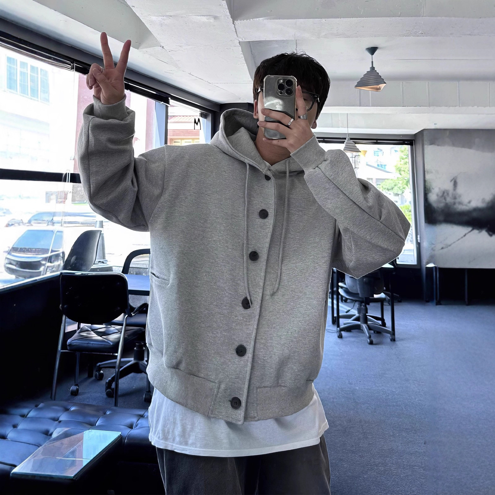 灰色连帽卫衣开衫男2025春秋新款韩版潮流时尚简约休闲运动外套潮