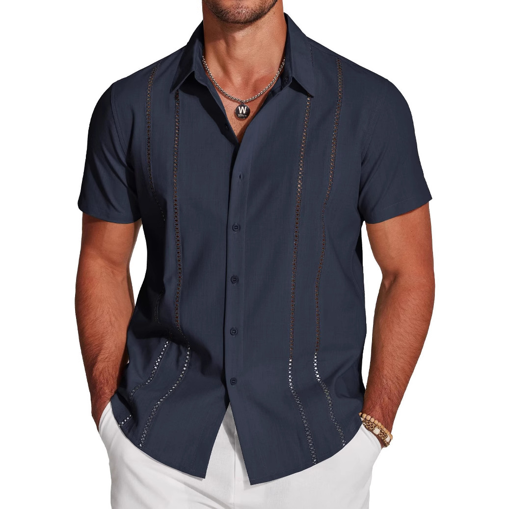 Camicia da uomo versatile, nuova moda, tinta unita, manica corta, stampa digitale 3D_voghion.com